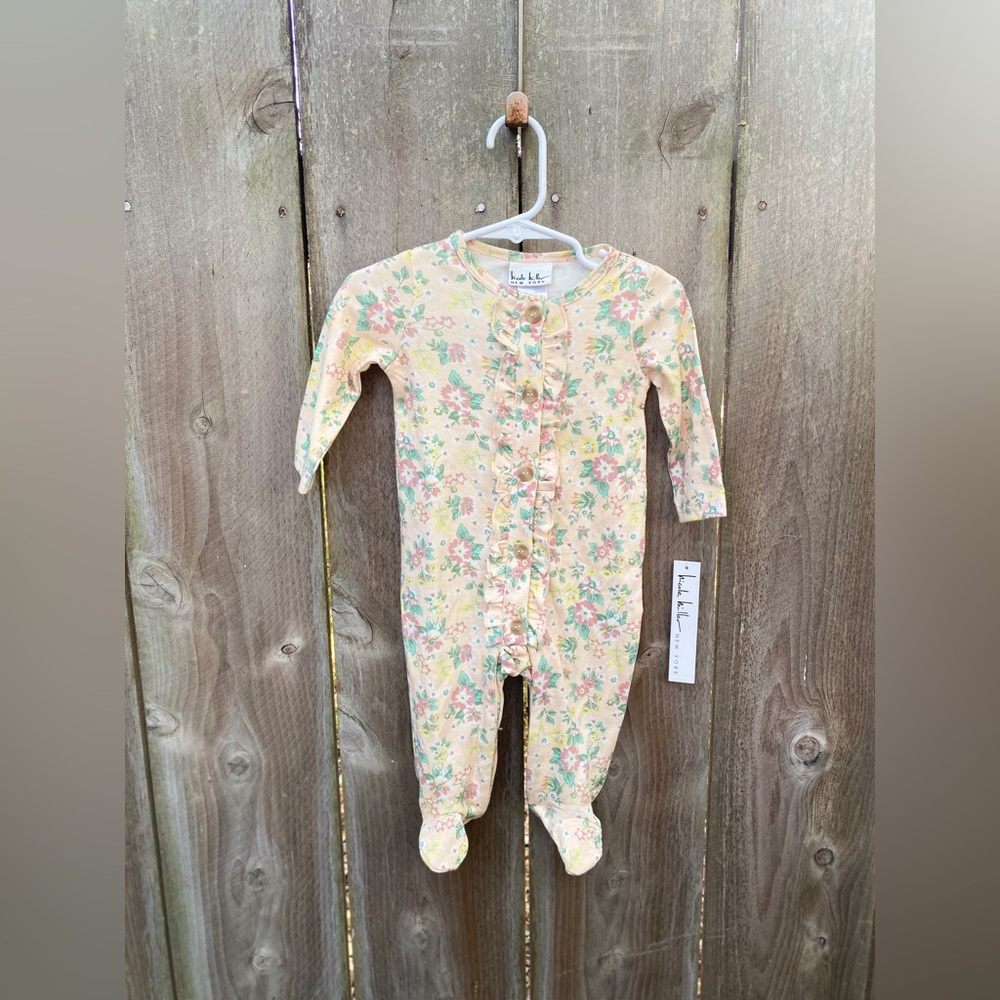 NWT Nicole‎ Miller Floral Butter Yellow RUffled Footed One Piece 3-6 months
